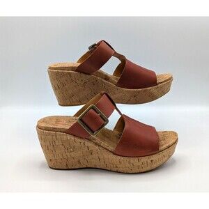 Kork-Ease Andi Sandals Women 10 Orange Leather Slide In Wedges Cork Platform